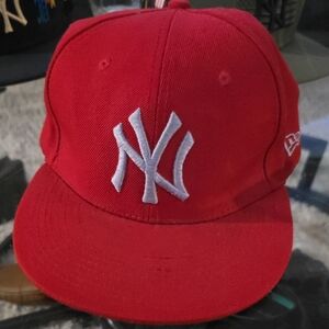 New Era Red Cap with Light Gray NY Logo 7 1/2 (707)